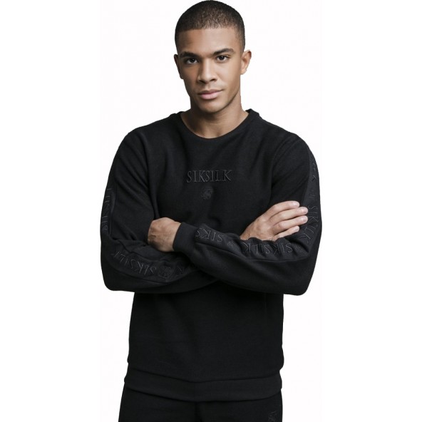 SikSilk SS-19123 Loop Back Embroidered Sweater - Black