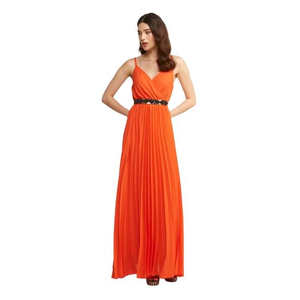 Lynne 047-511006 Αμάνικο μάξι φόρεμα πλισέ Πορτοκαλί