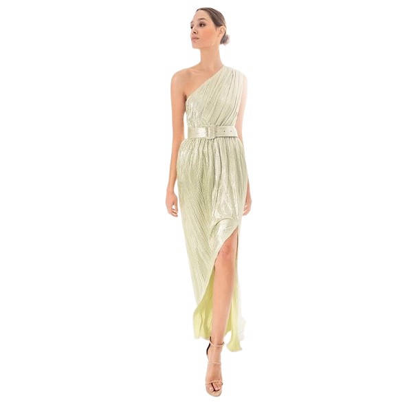 Desiree 08.36054 Μακρύ φόρεμα με έναν ώμο πράσινο μεταλιζέ