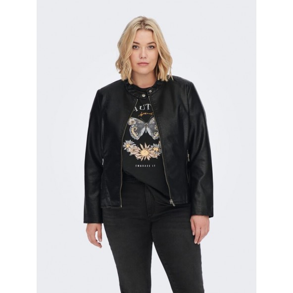 Only 15219344 CURVY LEATHER JACKET BLACK