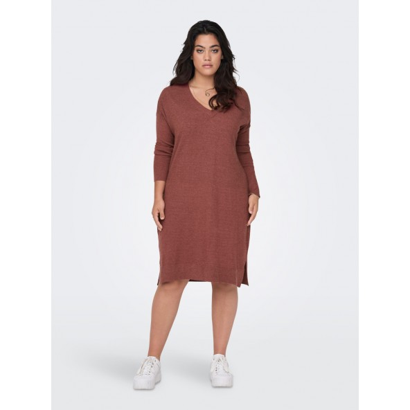 Only Carmakoma 15263791 CURVY V-NECK KNITTED DRESS Red / Spiced Apple