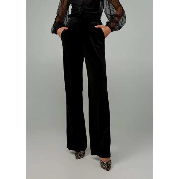Lynne 048-512023 Velvet παντελόνι με λάστιχο ΜΑΥΡΟ