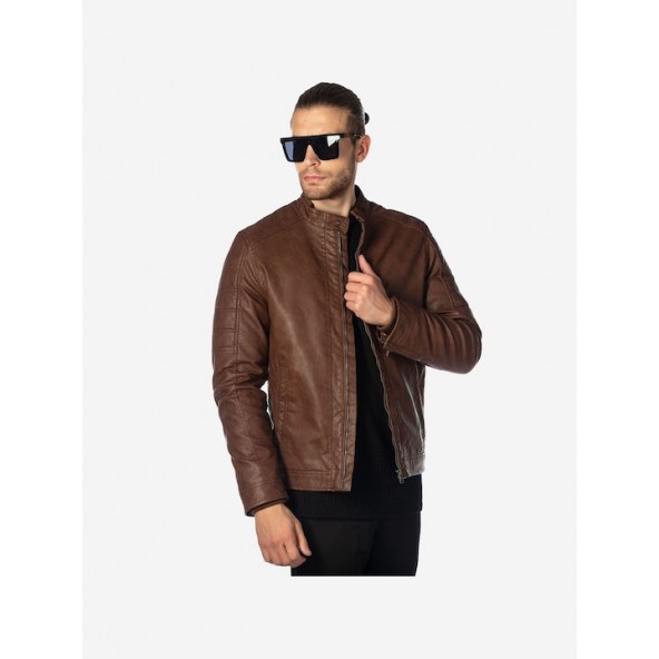 Brokers 22510-0922 00042 faux leather jacket tobacco