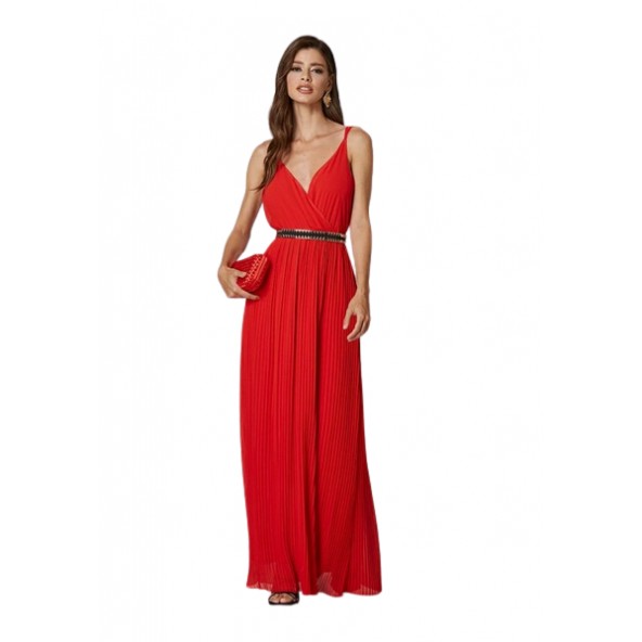Lynne 049-511047 Φόρεμα μάξι πλι΄σε κόκκινο
