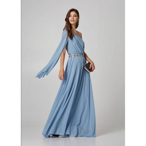 Lynne 050-511004 Μάξι φόρεμα με έναν ώμο γαλάζιο