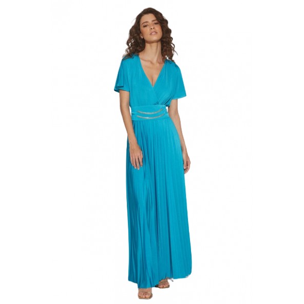 Bill Cost 10-120617-0 Φόρεμα πλισέ με ζώνη ουρανί