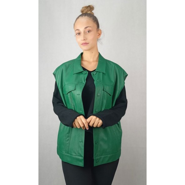 Moutaki 22.06.102 jacket αμάνικο δερμάτινο πράσινο