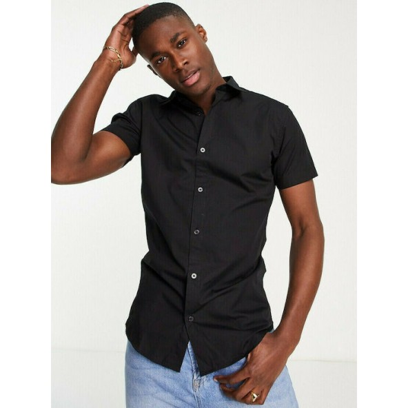 Jack & Jones 12195062 πουκάμισο κοντομάνικο Black