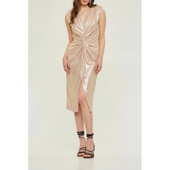 Lynne 151-511020 Μίντι foil φόρεμα με κόμπο gold